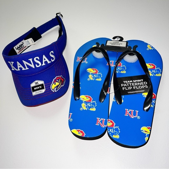 Kansas Jayhawks Bundle Visor & Flip Flops Unisex - Picture 1 of 11